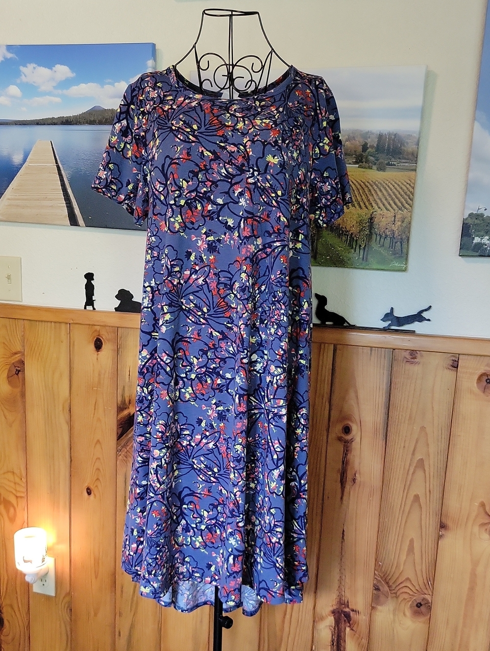 LuLaRoe Blue Floral Asymmetrical Hem Dress